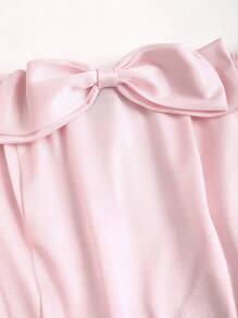 SHEIN Unity 女士甜美淑女蝴蝶结露肩修身优雅奢华长袖短款派对连衣裙 - 粉色 - 查看 3