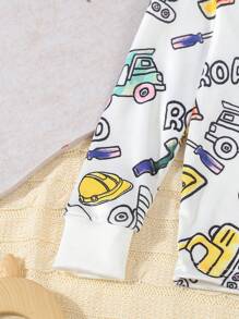 SHEIN Young Boy Cool Luminous Car Print Long Sleeve Snug Fit Pajamas Set - White - View 6