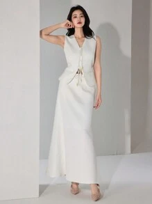 Heiryn Ensemble décontracté 2 pièces pour femmes, top sans manches simple et jupe