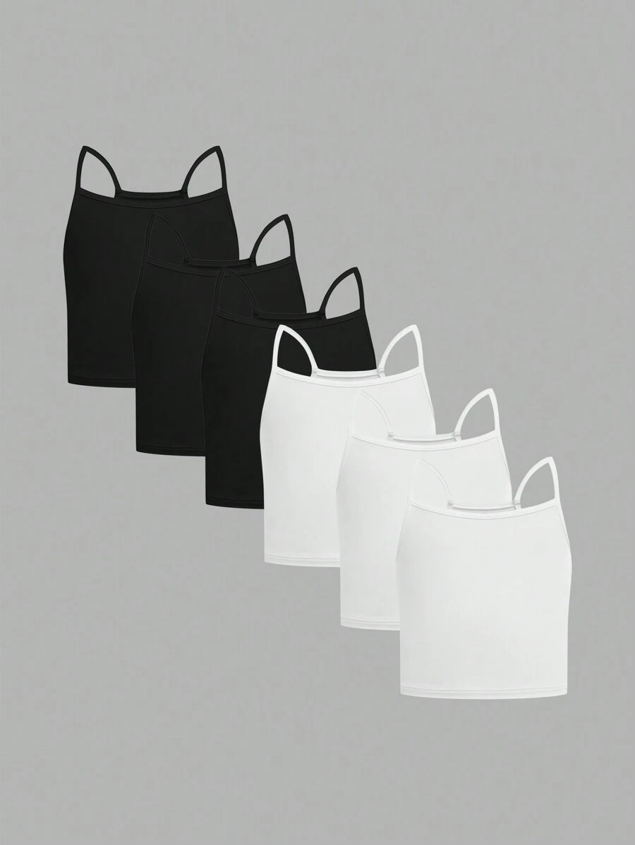 6pcs/Set Young Girl's Simple & Comfortable Camisole Underwear Set - Black and White - View 1