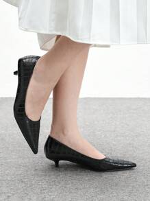 CUCCOO BIZCHIC 女士尖头低跟粗跟鳄鱼压纹黑色高跟鞋，优雅的办公服装和复古别致的服装，时尚 - 黑色 - 查看 4