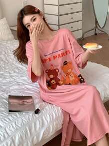 DAZY Camisón de mujer de manga corta con estampado de dibujos animados y corte holgado