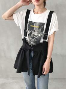 FRIFUL Women's Adjustable Buckle Design Ruffle Hem Strap Jacket Fall/Winter - Black - View 1