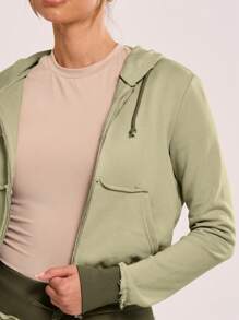 MUSERA Distressed Hem Zip Up Hooded Sweatshirt - Army Green - View 4