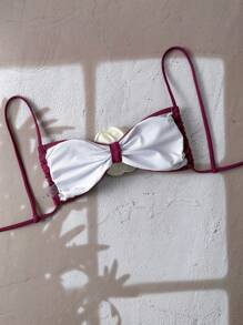 SHEIN Swim Springbreak 2025 Women Solid Floral 3D Strap Swimwear Top - Burgundy - View 2