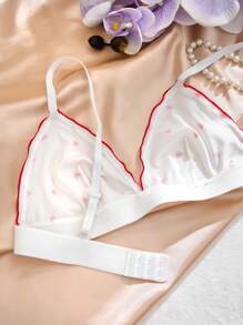 Valentine's Day Cute Heart Pattern Wireless Triangle Lace Trim Lingerie Bra, Lightweight - White - View 4