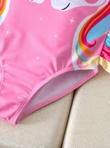 年轻女孩宽肩带印花休闲连体泳衣定制印花