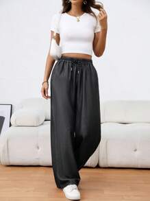Women's Plain Color Casual Pants, Fashionable For Daily Wear Fall Cloth For Women