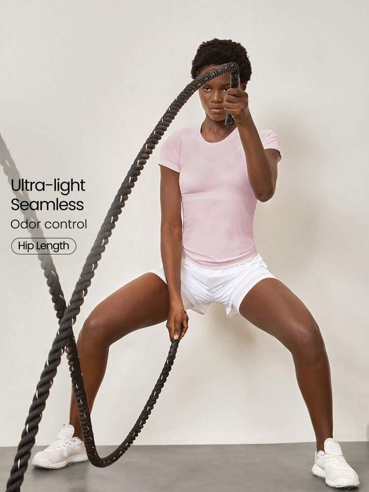 Coolmax Seamless Workout Shirt Slim Fit Short Sleeve Sports Tees Gym Athletic Tops Summer