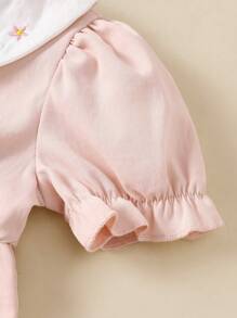 SHEIN 复古法式女婴大象刺绣连体衣，泡泡袖设计，可爱甜美春夏外套 - 粉色 - 查看 7