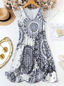 SHEIN LUNE 大码夏季简约休闲日常连衣裙 - 黑與白 - 查看 1