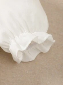 SHEIN 女童休闲马球领半开襟短袖纯色日常穿着上衣 - 白色 - 查看 4