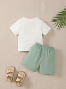 Souflis Souflis 男宝宝春秋圆领简约时尚百搭户外短袖纯色上衣+运动松紧腰直筒百慕大短裤男童两件套 - 彩色 - 查看 2