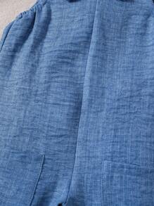 SHEIN Baby Girls 0-3 Years Old Casual Everyday Matching Sleeveless Romper, Lightweight Woven Fabric, Suitable For Outings, Spring/Summer - Blue - View 5