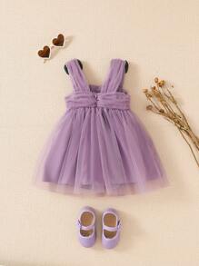 SHEIN Toddler Girl Fashionable Tulle Bow Strap Princess Party Dress - Purple - View 2