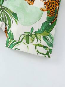 SHEIN 1pc Baby Boy Summer Short Sleeve Tropical Green Plant & Leopard Print Regular Fit Romper, Suitable For Vacation, Outdoor Everyday Wear, Beach Baby Romper, Baby Bodysuit, Infant Baby Clothes,Kid Clothes,Toddler Clothes, Baby Outfit, 6M-3T