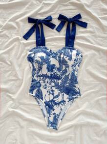 Soleia 女士休闲花卉印花紧身衣 - 藍白色 - 查看 4