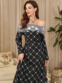 Modelyn Women's Long Off-Shoulder Elegant Charm Dress