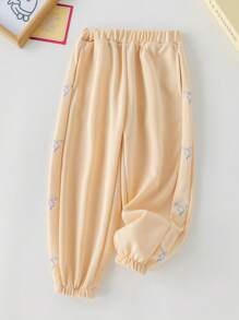 PrepCrw Young Girls' Spring/Summer Light Pink Butterfly Print Knit Elastic Waist Sweatpants - Pink - View 6