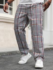 Manfinity Homme Plus Size Men's Front Button Pocket Plaid Casual Suit Trousers - Multicolor - View 6