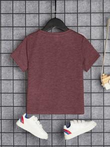 SHEIN Young Boys' Casual Round Neck Short Sleeve Graphic Print T-Shirt - Burgundy - View 2