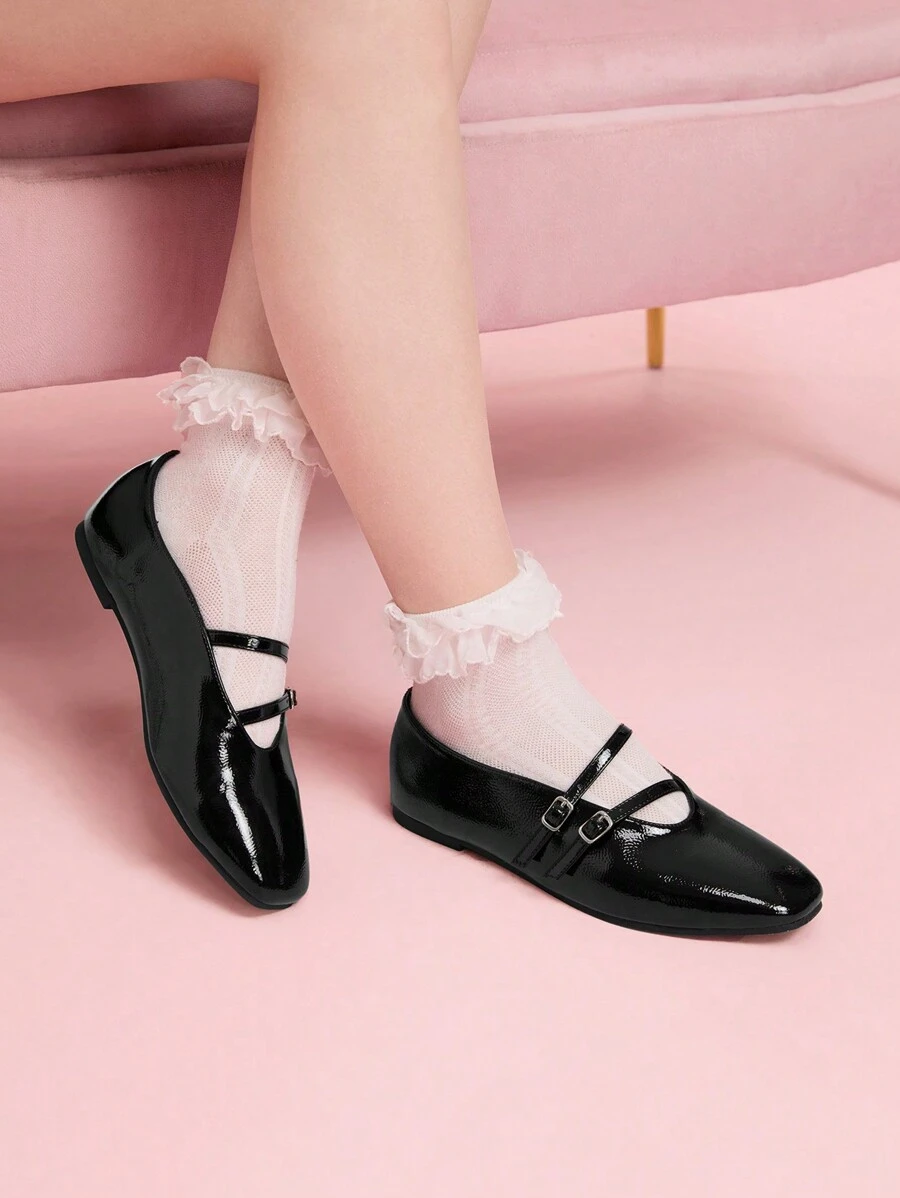 CUCCOO DOLLMOD Women's Casual Mary Jane Flats, Comfortable Versatile Square Toe Slip-On Commuter Shoes - Black - View 1