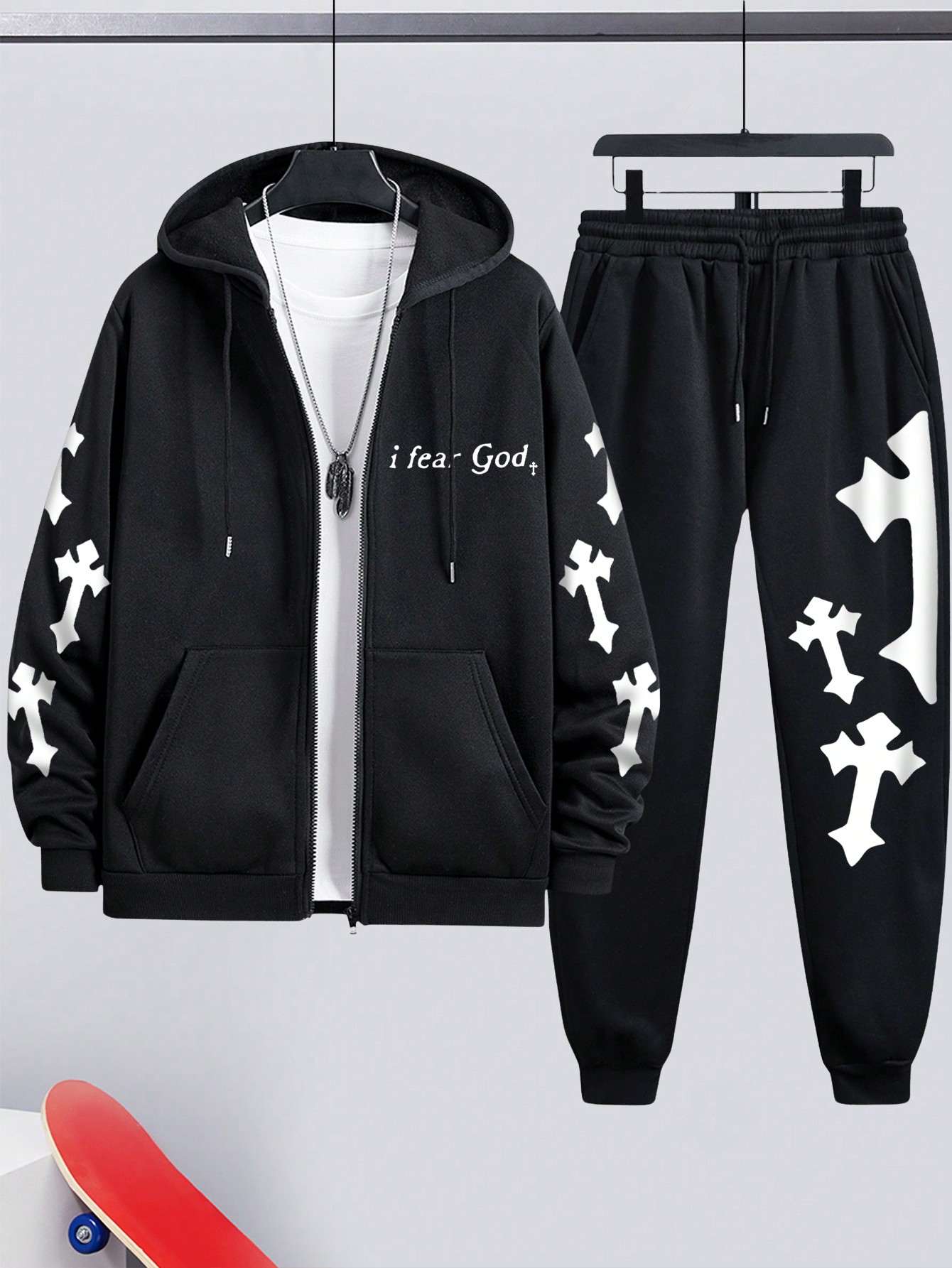 Manfinity Dauomo Men's Zip-Up Hoodie And Pants 2 Pieces Set, Casual And Modern Outfit For Daily Wear