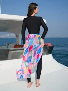 Swim Shayni 3 件套女士沙滩罩衫，长袖和长裤，欧美风格，适合海滩、泳池、派对、休闲度假、春夏阿拉伯服装的泳装 - 黑色 - 查看 2