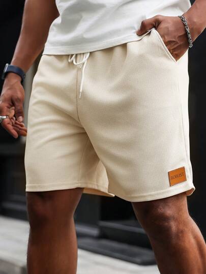 Manfinity Homme Plus Size Men's Casual Front Tie Pocket Plain Shorts, Daily Wear