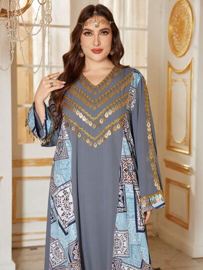 Al Najma 大码女式阿拉伯风格简约休闲日常连衣裙