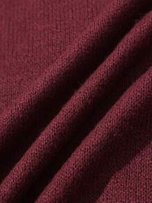 EMERY ROSE 女士休闲落肩针织套头衫秋冬毛衣 - 酒紅色 - 查看 7