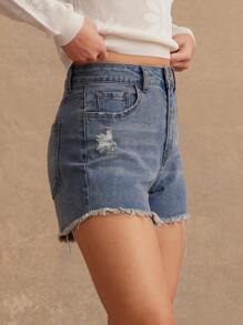 WESTFADE Casual gescheurde, gerafeld zoom lente zomer stretch denim shorts