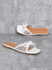 SHUZIA Sandálias Planas Respiráveis de Malha Confortáveis para Mulheres - Branco - Visão 4