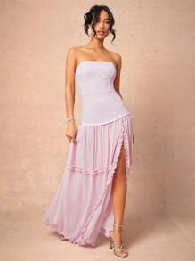 L'Amorae Vestido maxi con volantes de encaje elegante