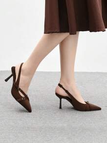 CUCCOO BIZCHIC Women's Pointed Toe Stiletto Heel Slingback Shallow Slingback Party Shoes, Summer & Spring Spring Shoes Spring Break Easter For Christmas - Coffee Brown - View 4