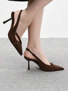 CUCCOO BIZCHIC Women's Pointed Toe Stiletto Heel Slingback Shallow Slingback Party Shoes, Summer & Spring Spring Shoes Spring Break Easter For Christmas - Coffee Brown - View 3