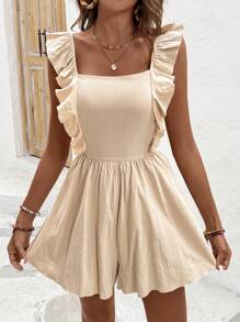 Breezaya 女士休闲假日露背蝴蝶结吊带荷叶边短款连体裤