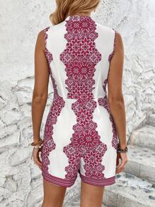 Breezaya 女士花卉印花无袖休闲连体衣 - 紅色 - 查看 2