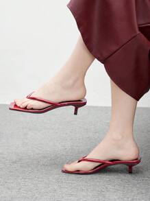 CUCCOO BIZCHIC Giày sandal đế thấp mũi vuông bằng da bóng màu đỏ tía thoải mái, thời trang khi đi làm, hẹn hò, tiệc tùng, ngày lễ - Màu Đỏ Sâu - Xem 5