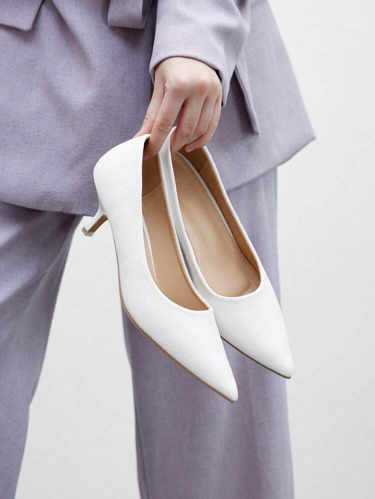 CUCCOO BIZCHIC Women's Pointed Toe Stiletto Kitten Heel White Minimalist Commute Office Work Pumps Spring Shoes
