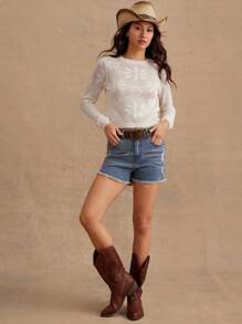 WESTFADE Casual gescheurde, gerafeld zoom lente zomer stretch denim shorts