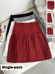 Franclia New A-Line Mini Pleated Skirt, Women Knitted High Waist Skirt For Spring Autumn Winter For New Year Clothes - Red - View 1