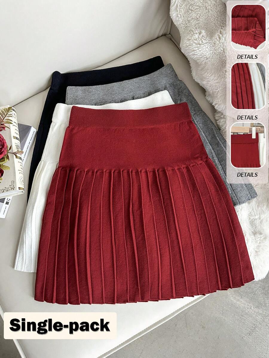 Franclia New A-Line Mini Pleated Skirt, Women Knitted High Waist Skirt For Spring Autumn Winter For New Year Clothes - Red - View 1
