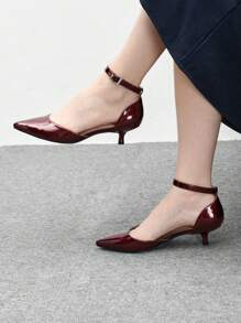 CUCCOO BIZCHIC Women's Point Toe Burgundy Kitten Heel Simple Commuter Pumps, Elegant High Heels For Spring Casual, Commute, Wedding Spring Shoes Spring Break Easter - Burgundy - View 5