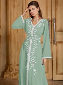 Al Najma Turkish Long Robe, Arabian Traditional Gown, Modest Kaftan - Green - View 3