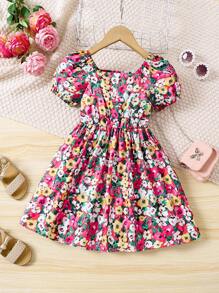 SHEIN Young Girl Cute Princess Heart Print Dress - Multicolor - View 1