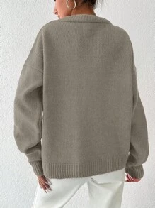 EURMUSE Women'S Solid Color Drop Shoulder Sweater - Perunggu - View 2