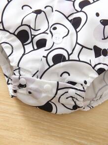 1pc Baby Boy Cartoon Bear Colorful Allover Print Collared Button-Front Short Sleeve , Casual Comfortable Holiday & Street Wear, Bowknot Outfit,Newborn Baby Clothing, Baby Clothes, Baby Bodysuit, Newborn Baby Bodysuit,0M-18M,Summer - White - View 5
