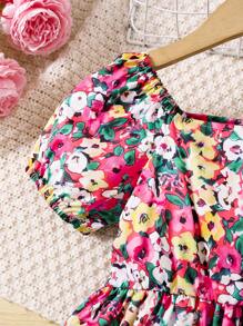 SHEIN Young Girl Cute Princess Heart Print Dress - Multicolor - View 7