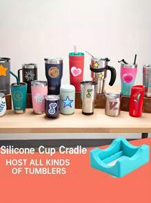 قاعدة كوب طبق من السيليكون بلونين مع فتحة مدمجة ، حامل كوب ل- تطبيق الملصقات الفينيلية على الأكواب ، قاعدة صغيرة للأكواب بحافة من الشمواه مع مسطرة - متعدد الألوان - مشاهدة 6